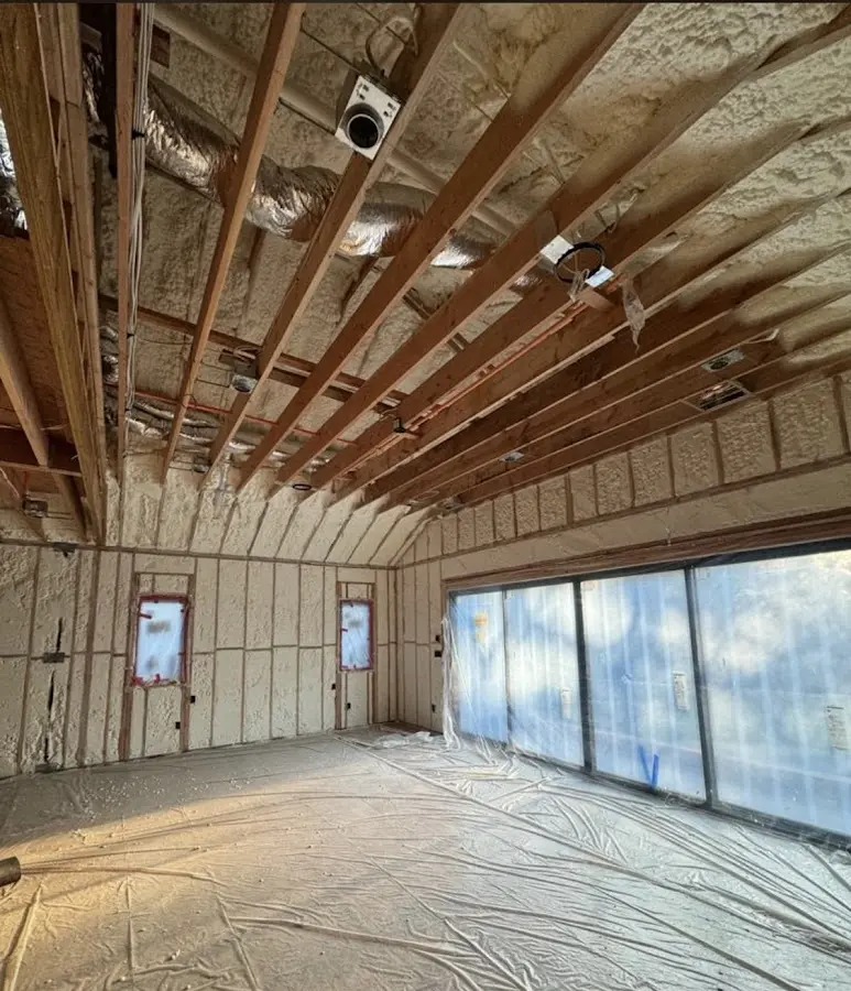 Interior walls and ceiling insulated with spray foam during new construction in Sangaree